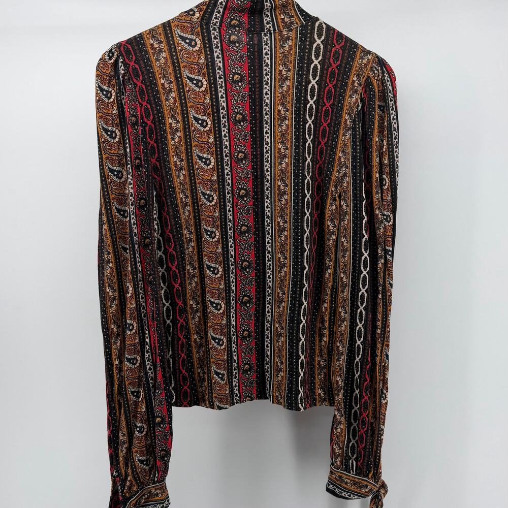 Free People Donatella Paisley Tie Long Sleeve Top S 70s Retro Boho Whimsygoth - Picture 4 of 7
